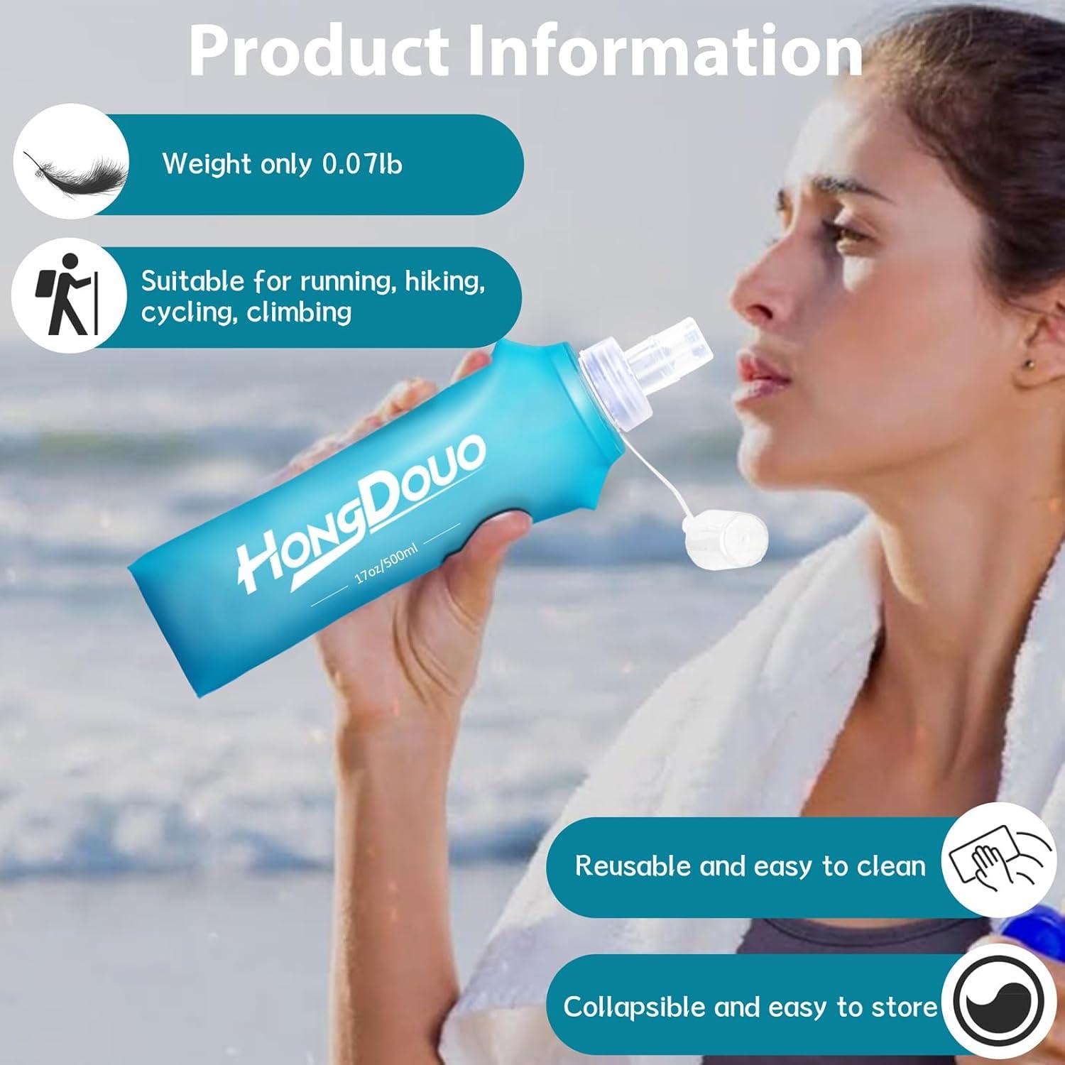 2 Botellas de Agua Suave Colapsables 500ml Hongdouo Azul