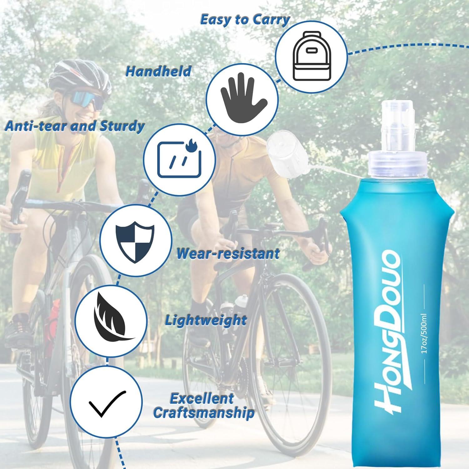 2 Botellas de Agua Suave Colapsables 500ml Hongdouo Azul