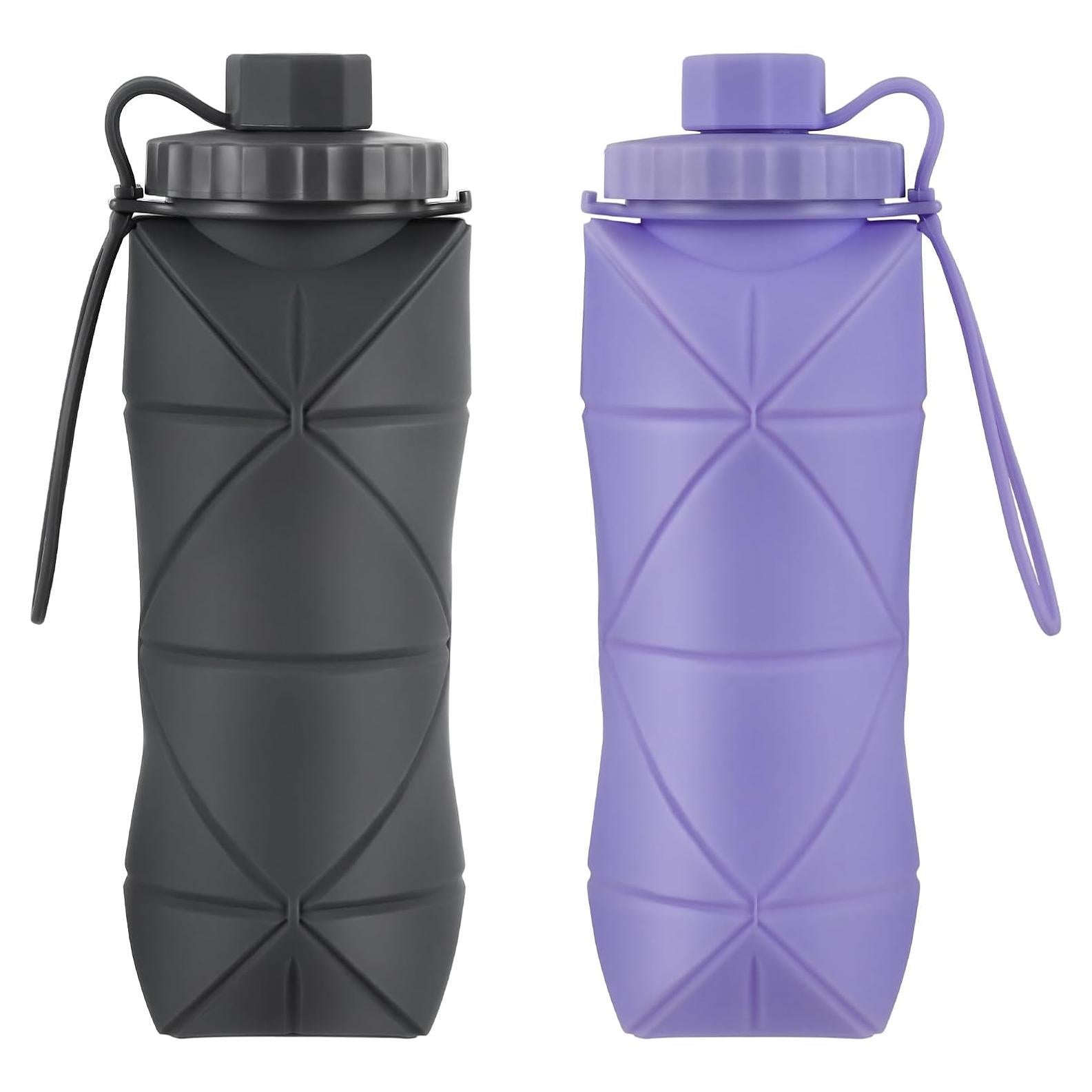 Botellas de Agua Plegables YCTMALL 600ML 2Pack Gris y Púrpura