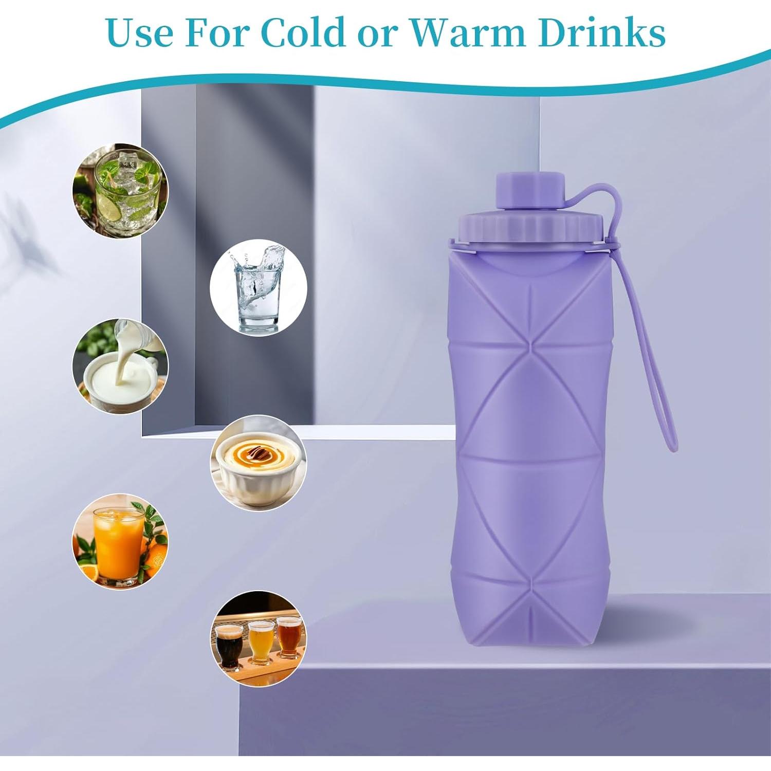 Botellas de Agua Plegables YCTMALL 600ML 2Pack Gris y Púrpura