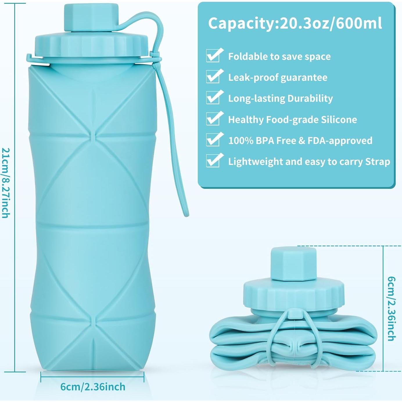 Botellas de Agua Plegables YCTMALL 600ML 2Pack Gris y Púrpura