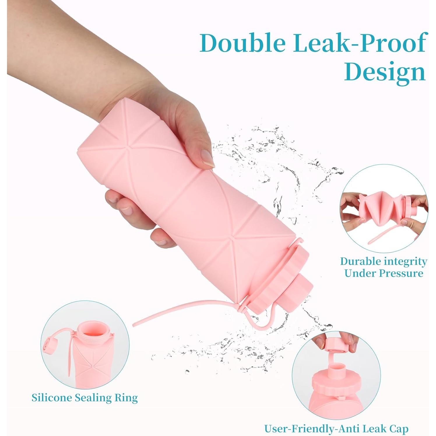 Botellas de Agua Plegables YCTMALL 600ML 2Pack Gris y Púrpura