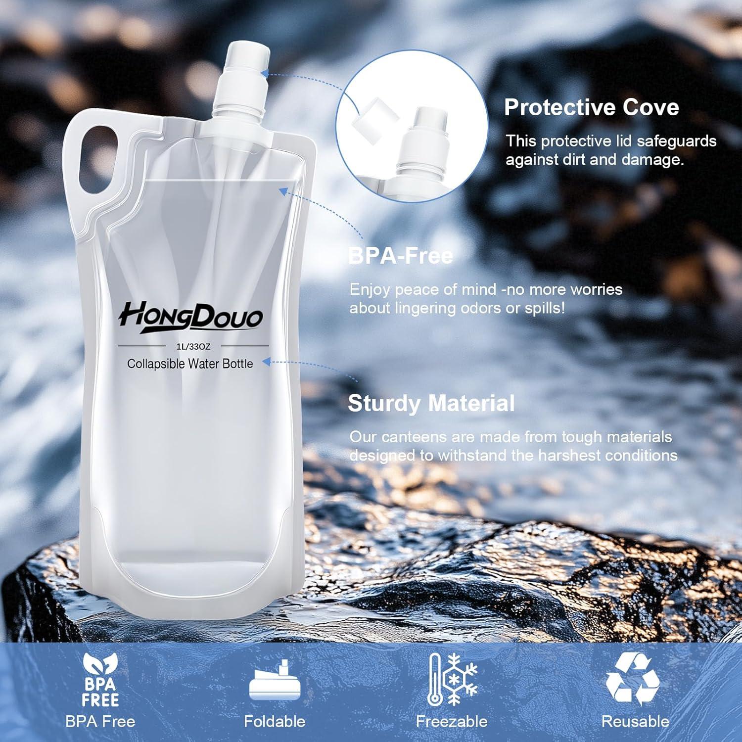 Paquete 2 Botellas de Agua Plegables 1L Hongdouo para Senderismo