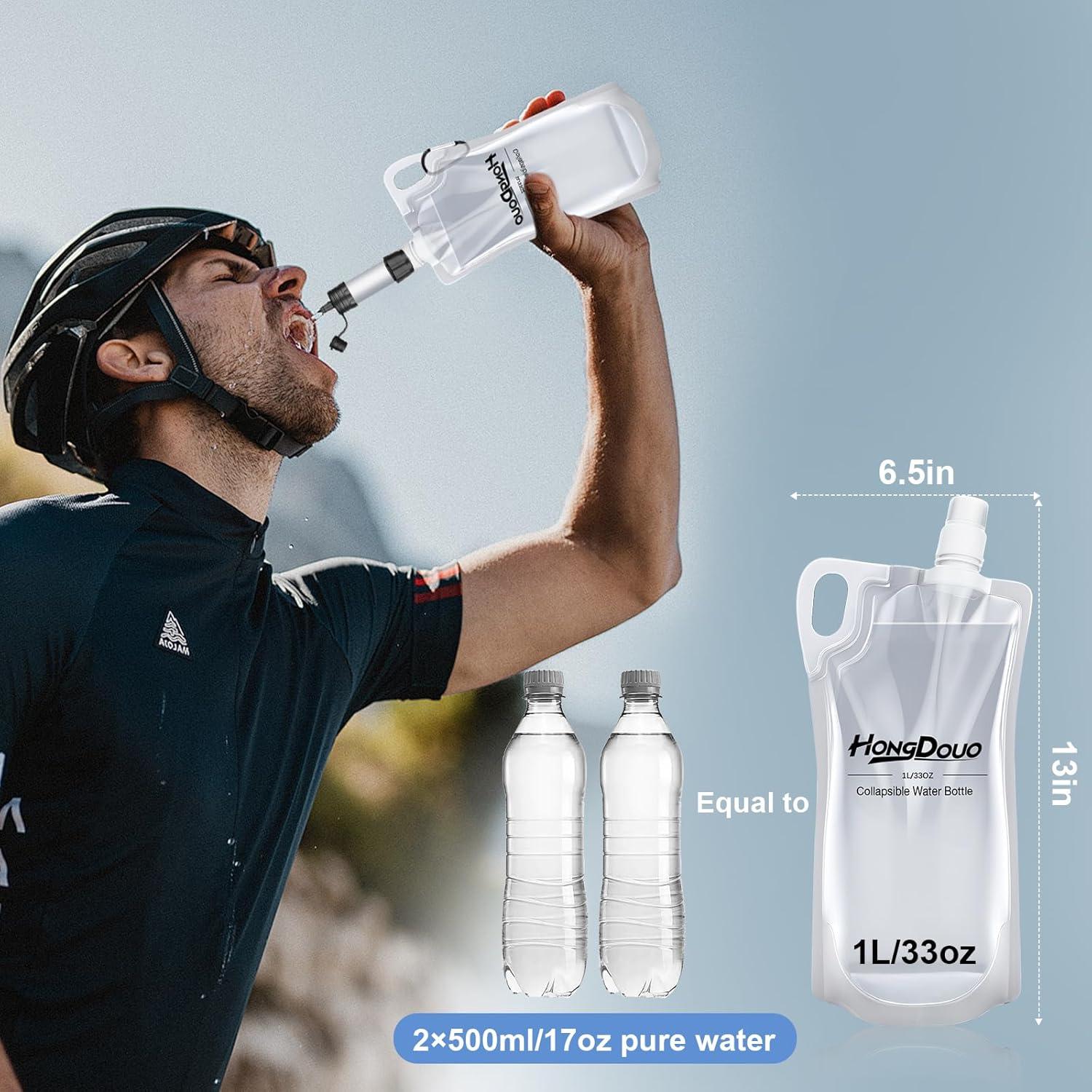 Paquete 2 Botellas de Agua Plegables 1L Hongdouo para Senderismo