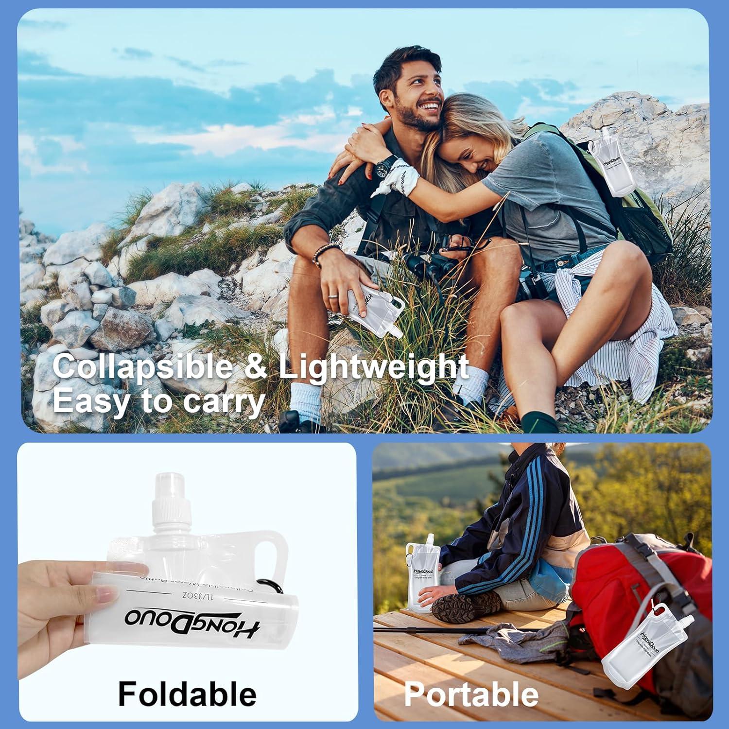 Paquete 2 Botellas de Agua Plegables 1L Hongdouo para Senderismo