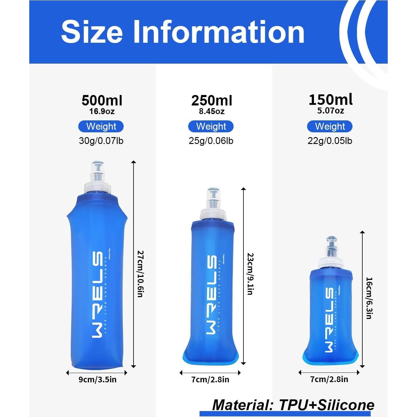 Botella de Agua Plegable WRELS 500ml Ligera para Deportes