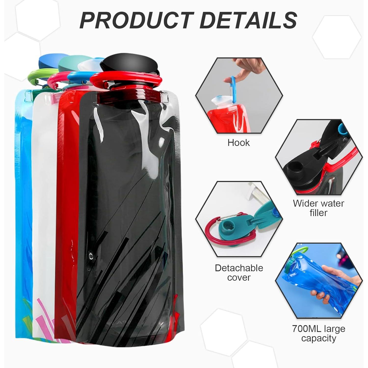 Paquete de 4 Botellas Plegables Mooisco 700 ml para Camping