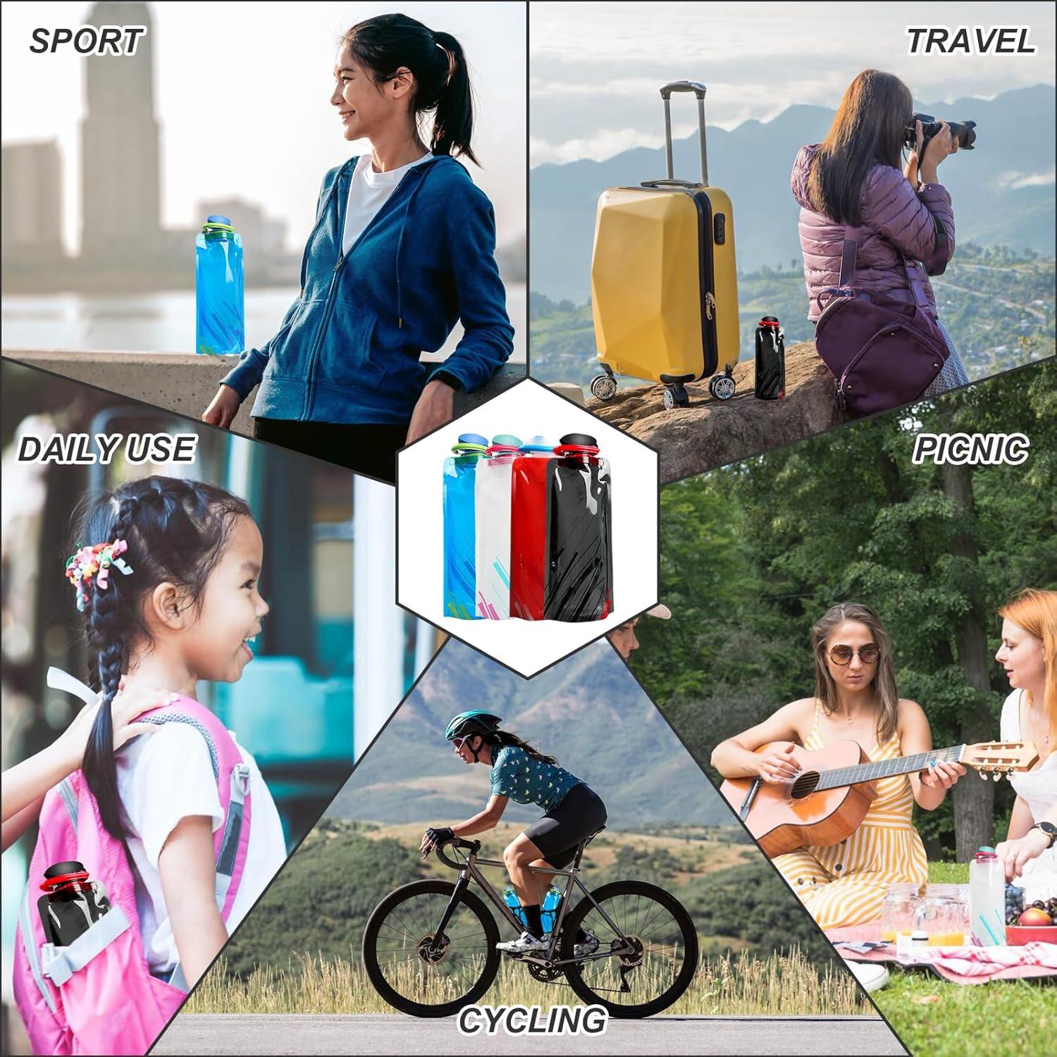 Paquete de 4 Botellas Plegables Mooisco 700 ml para Camping