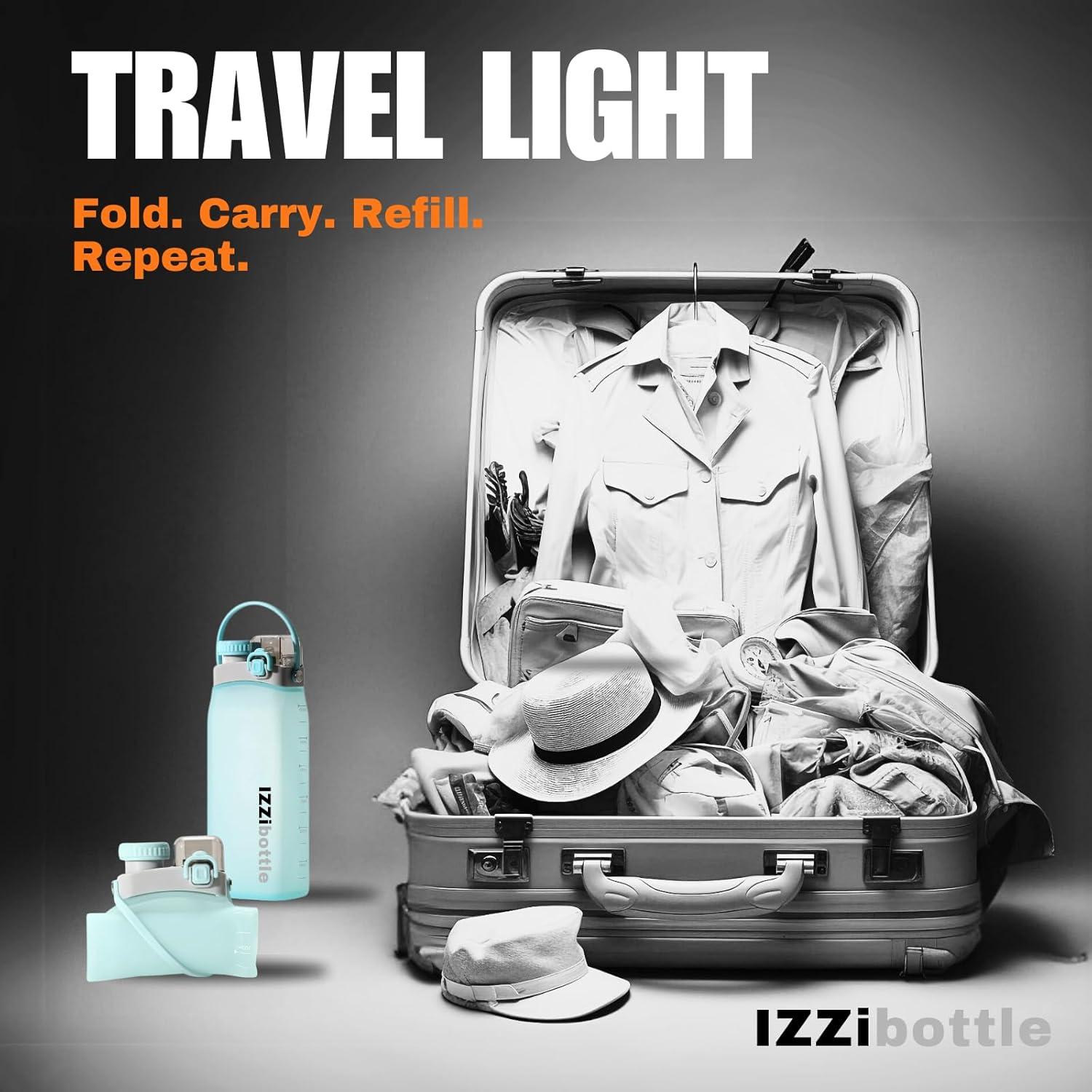 Botella Plegable de Silicona IZZIbottle 600ml Azul Libre BPA