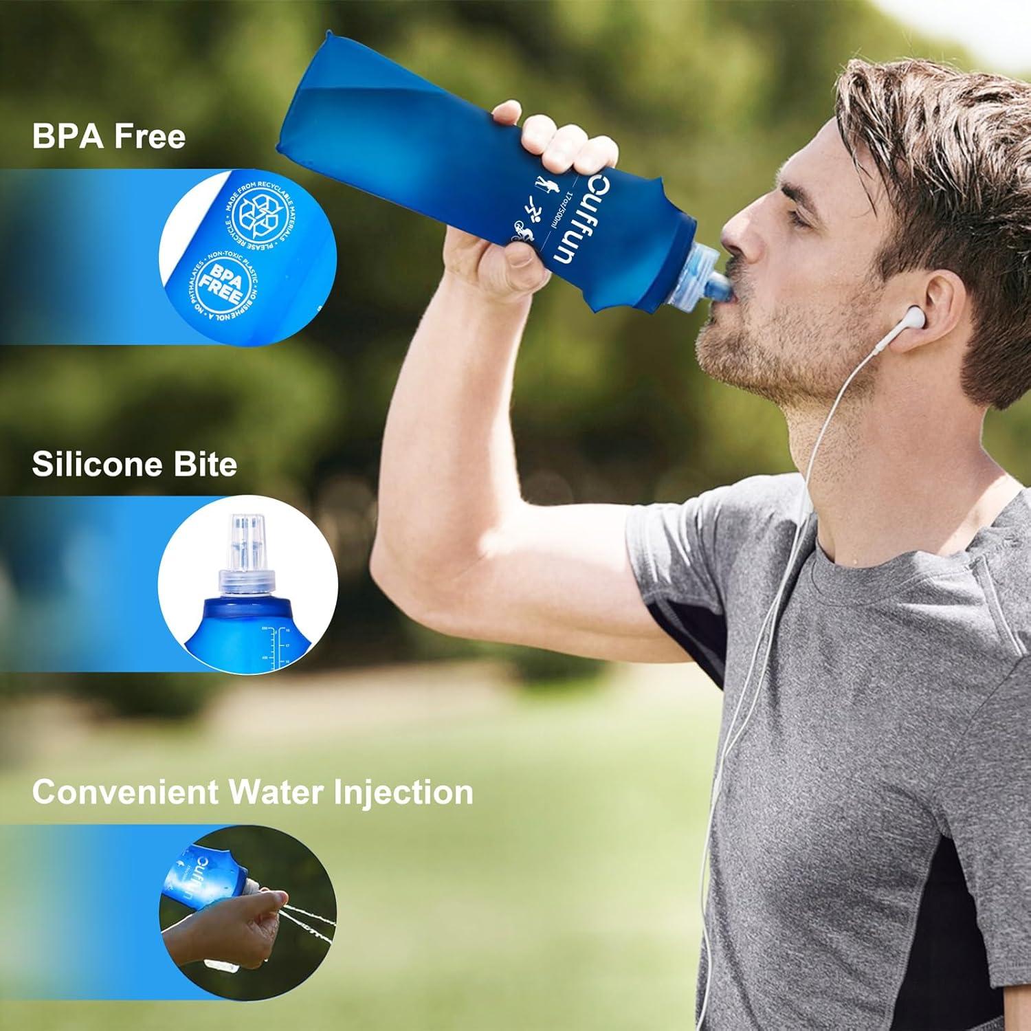 Paquete de 2 Botellas de Agua Suave Ouffun 500ml Colapsables