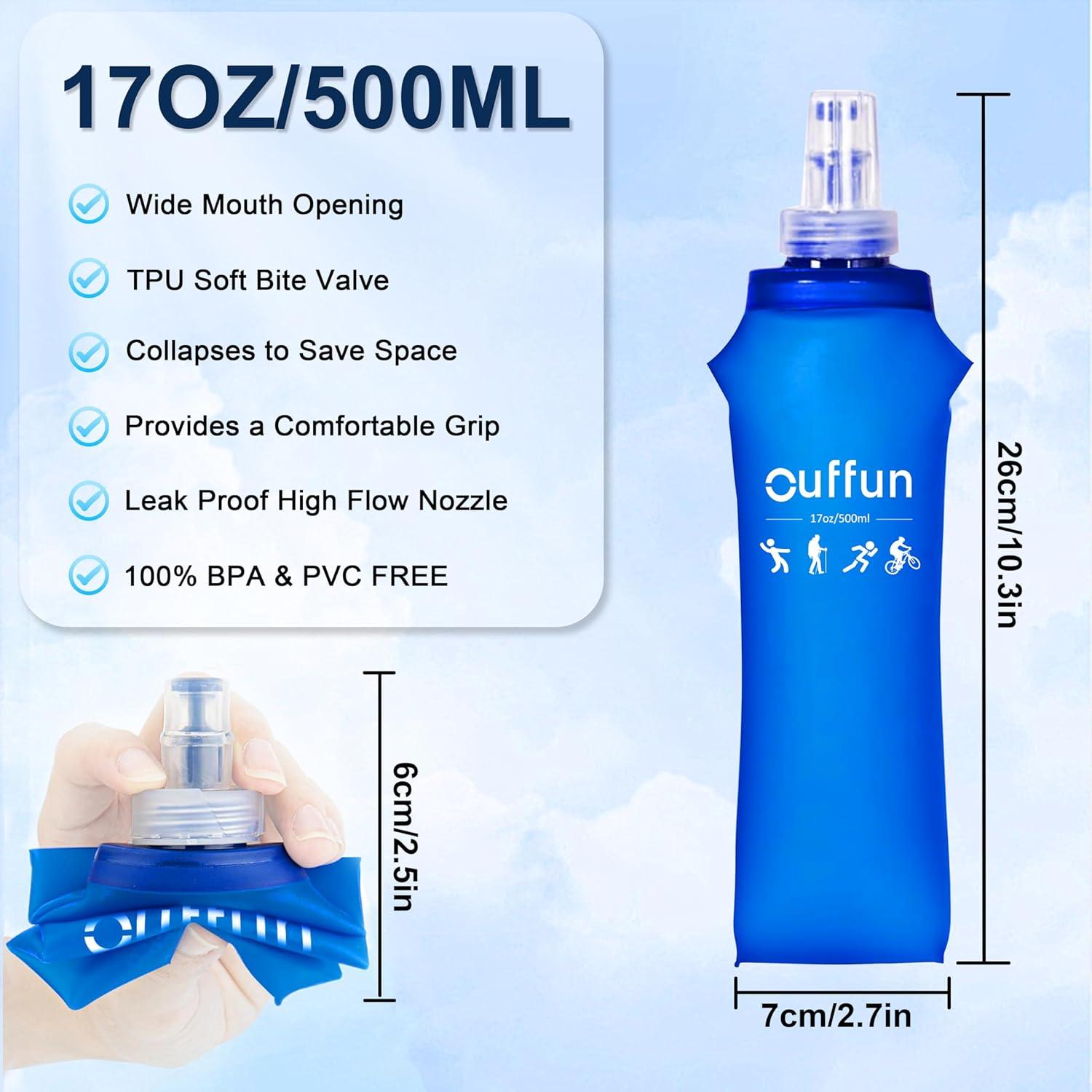 Paquete de 2 Botellas de Agua Suave Ouffun 500ml Colapsables