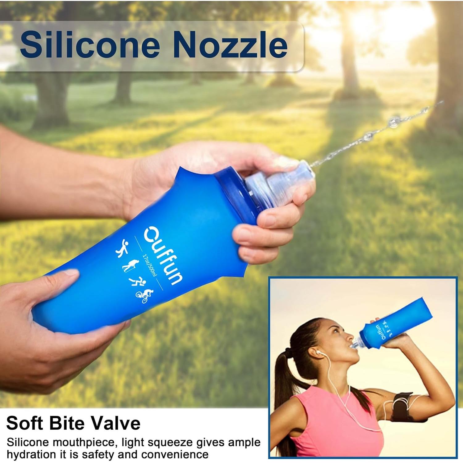 Paquete de 2 Botellas de Agua Suave Ouffun 500ml Colapsables