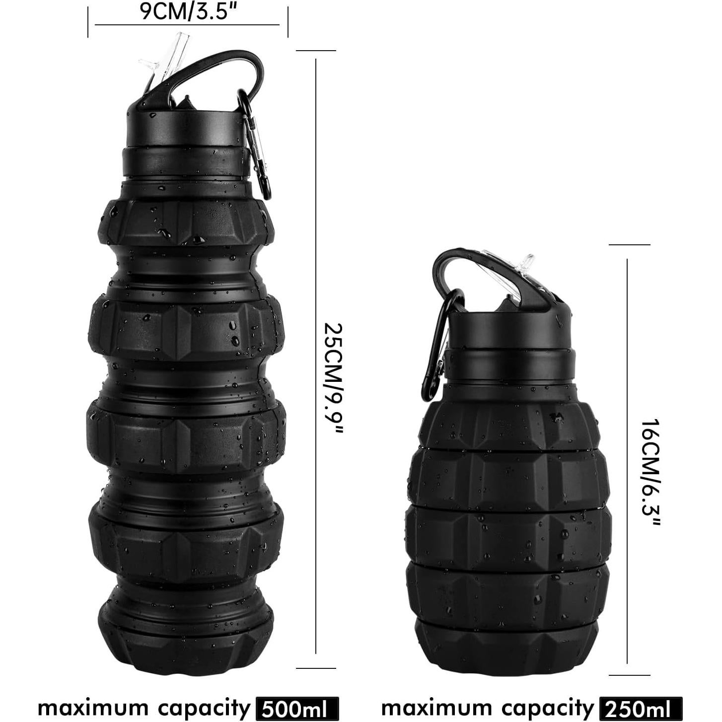 Botella de Agua Plegable QiCheng&LYS 580ml Silicona Negra