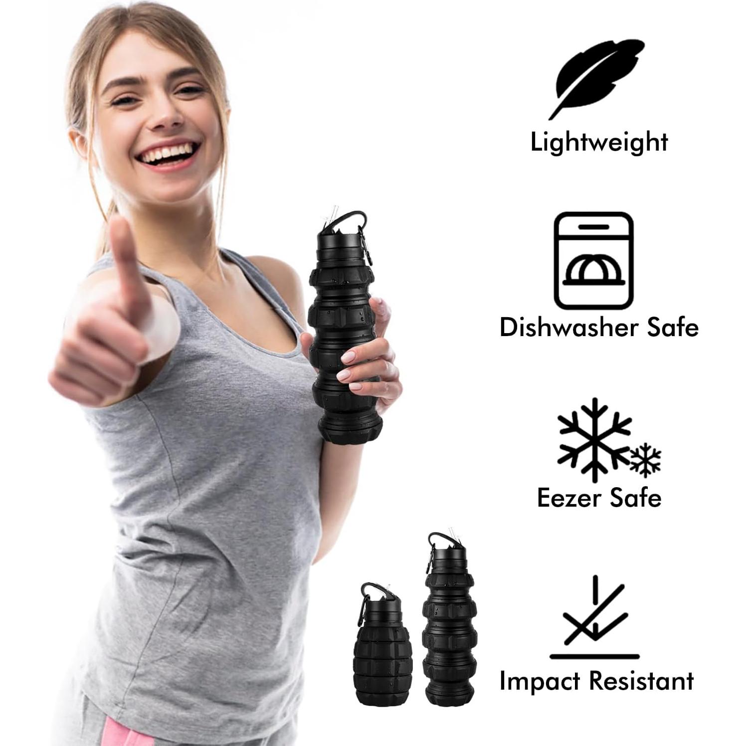 Botella de Agua Plegable QiCheng&LYS 580ml Silicona Negra