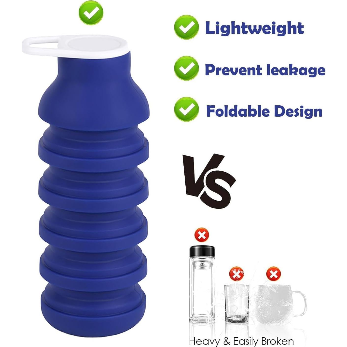 Botella de Agua Plegable BMLFOH 600ml Azul Oscuro - BPA Free