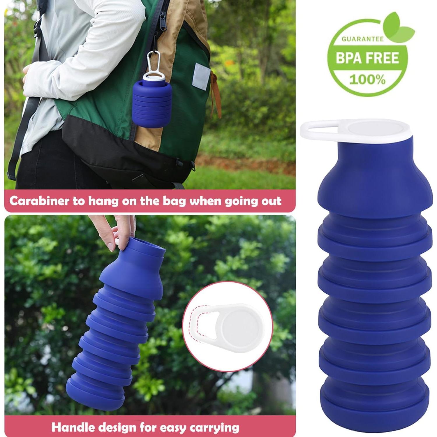 Botella de Agua Plegable BMLFOH 600ml Azul Oscuro - BPA Free