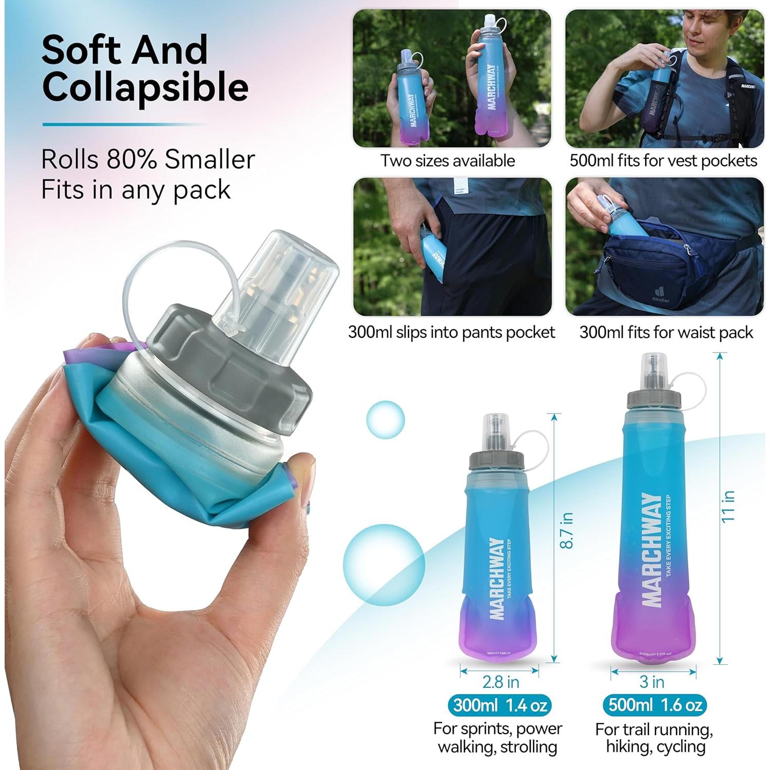 Botella de Agua Colapsable MARCHWAY 300ml Azul Púrpura