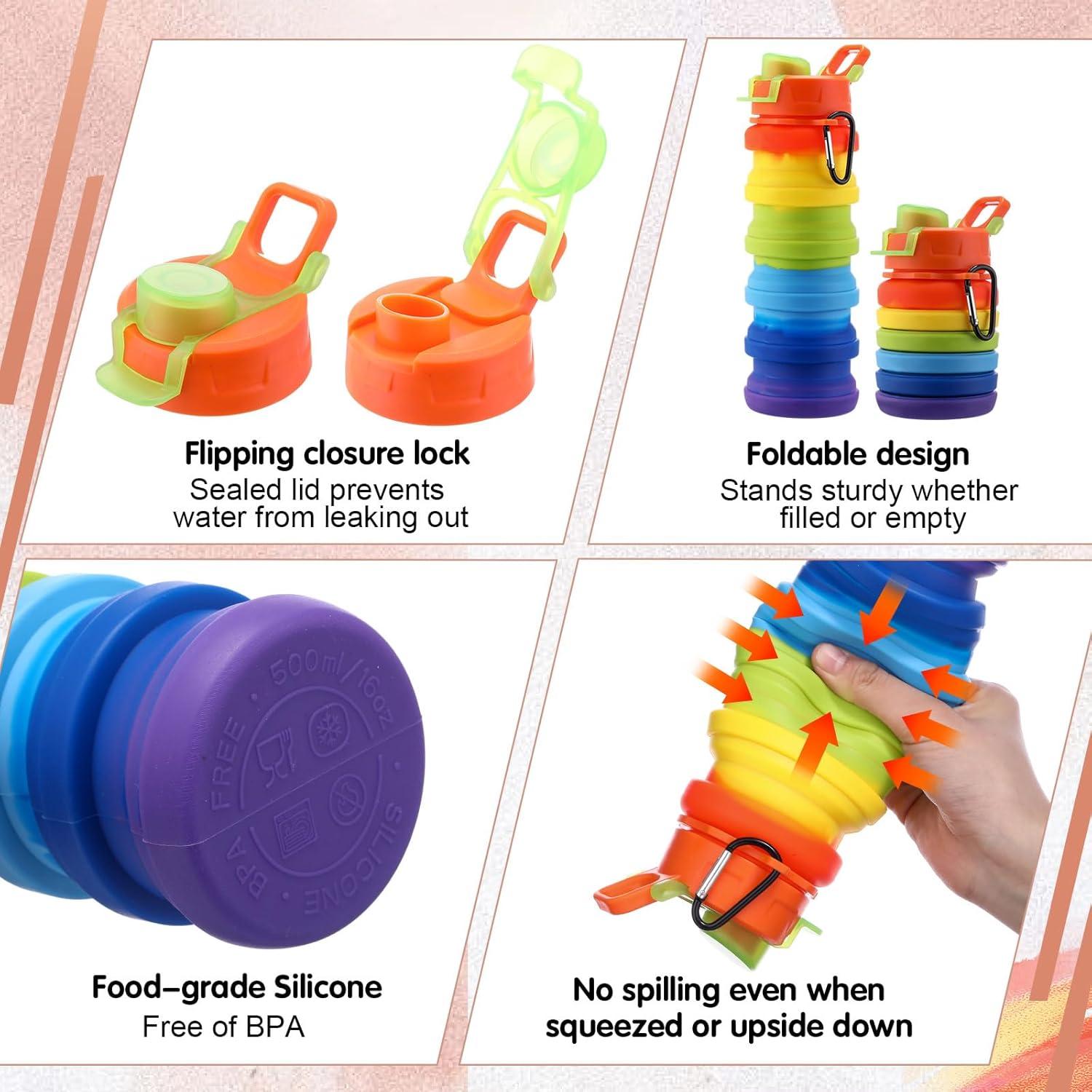 30 Botellas de Agua Plegables Sunnyray 500ml Silicona Colorida