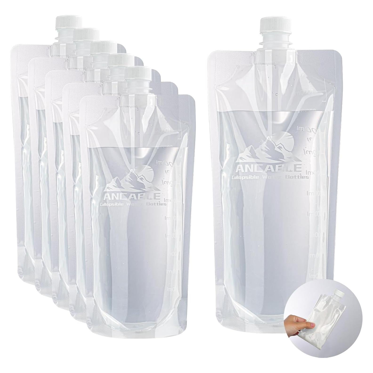 Botella de Agua Plegable 1L Ancable - Paquete de 6, Libre de BPA