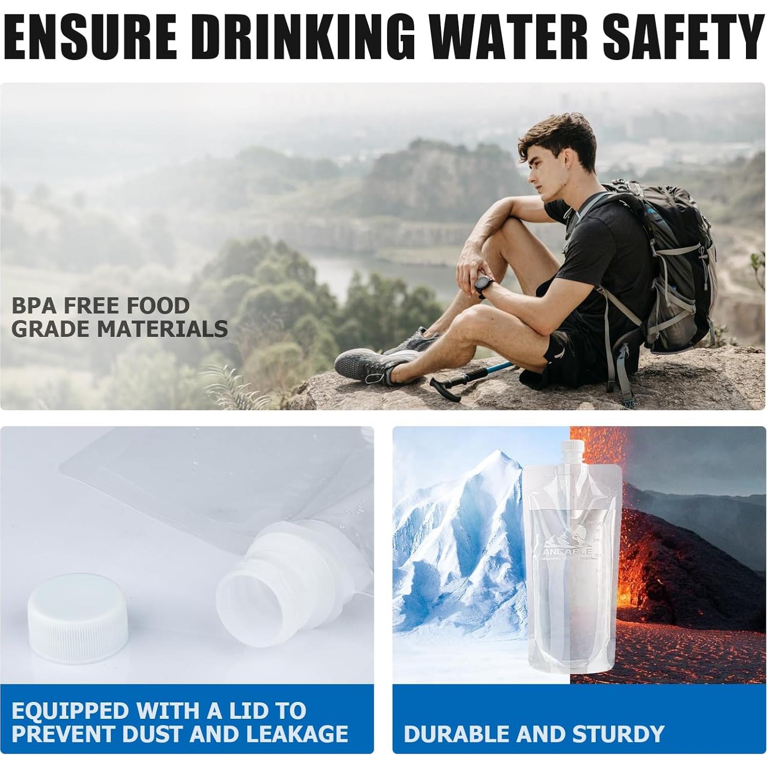 Botella de Agua Plegable 1L Ancable - Paquete de 6, Libre de BPA