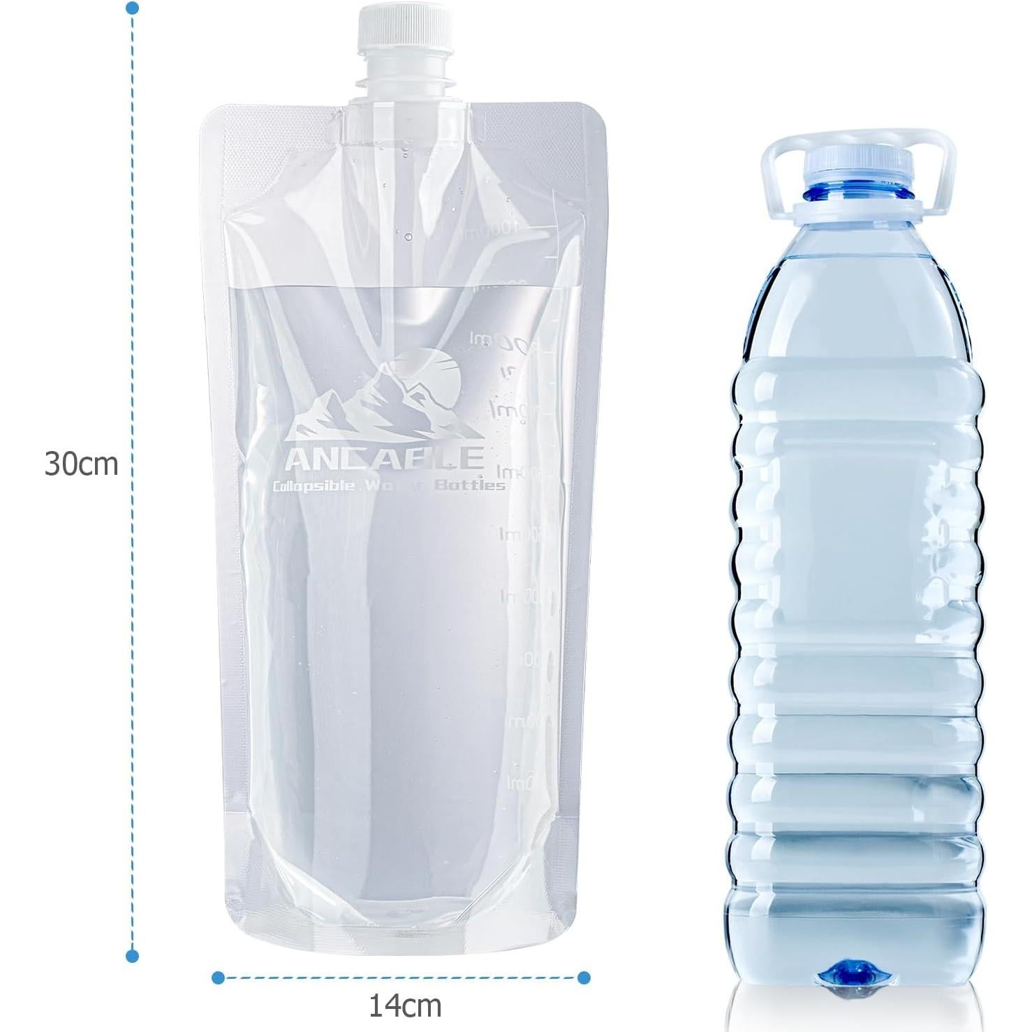Botella de Agua Plegable 1L Ancable - Paquete de 6, Libre de BPA