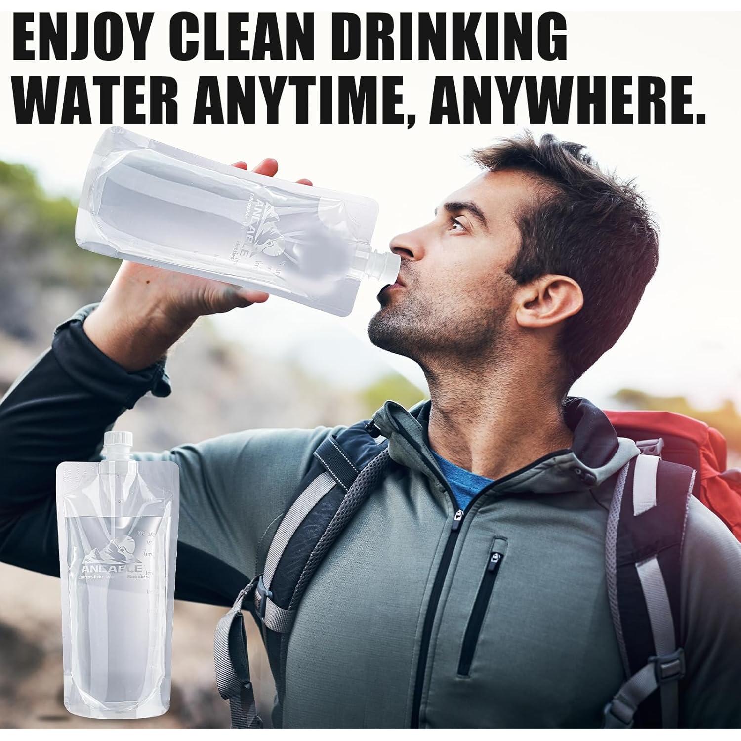 Botella de Agua Plegable 1L Ancable - Paquete de 6, Libre de BPA