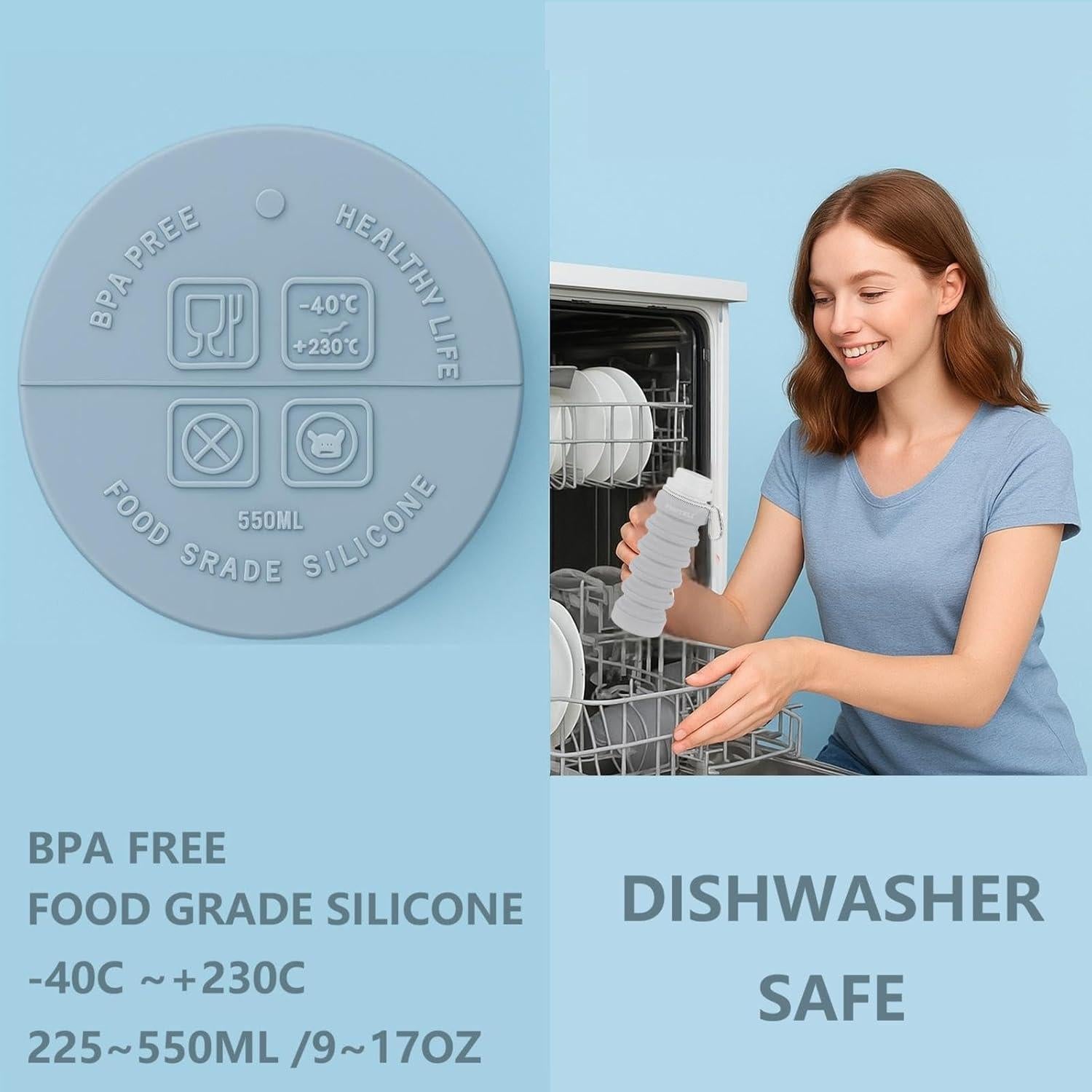 Botella de Agua Plegable para Perros MAIYELI 550ml Silicona