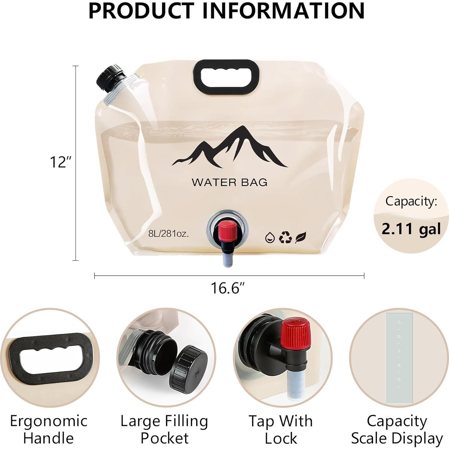 Contenedor de Agua Plegable Genérico 8L con Grifo a Prueba de Fugas