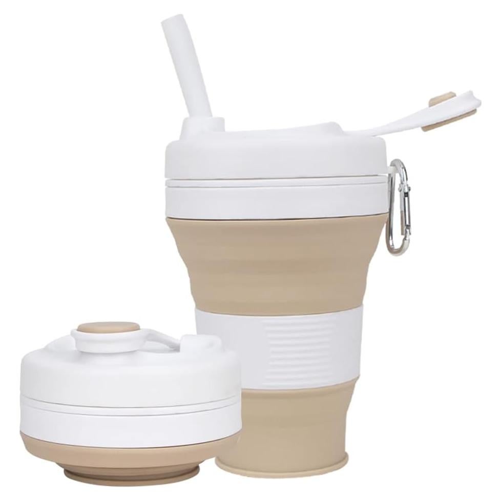 Taza de café colapsable CYNROFVEN 600ml con tapa y popote