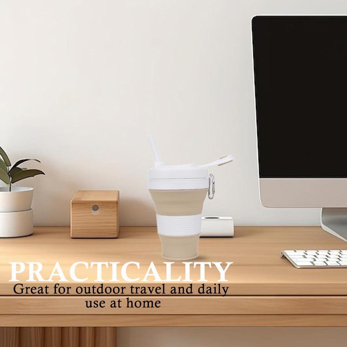 Taza de café colapsable CYNROFVEN 600ml con tapa y popote