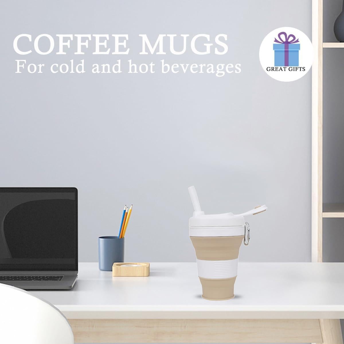 Taza de café colapsable CYNROFVEN 600ml con tapa y popote