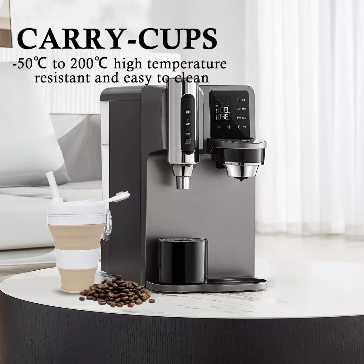 Taza de café colapsable CYNROFVEN 600ml con tapa y popote