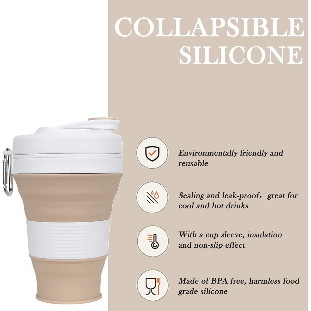 Taza de café colapsable CYNROFVEN 600ml con tapa y popote