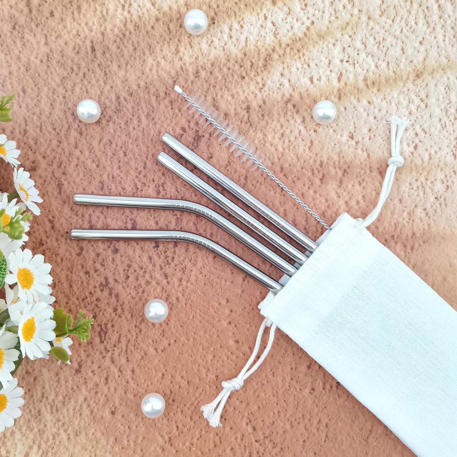 Pajitas de Acero Inoxidable Reutilizables BlingKingdom 4 PCS