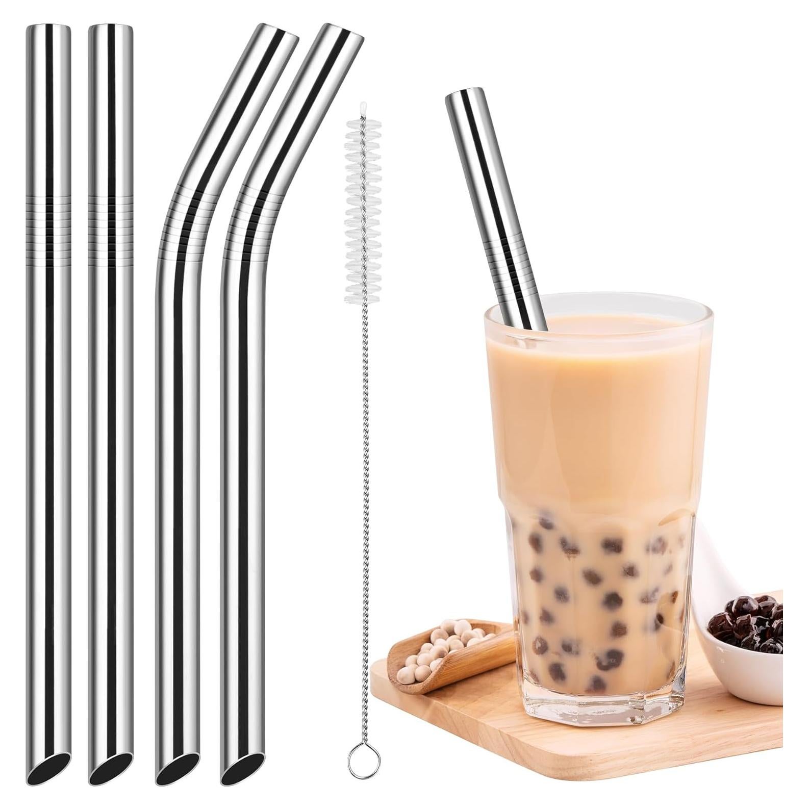 NiHome Popotes de Acero Inoxidable Reutilizables 4 Pzas 1.27 cm