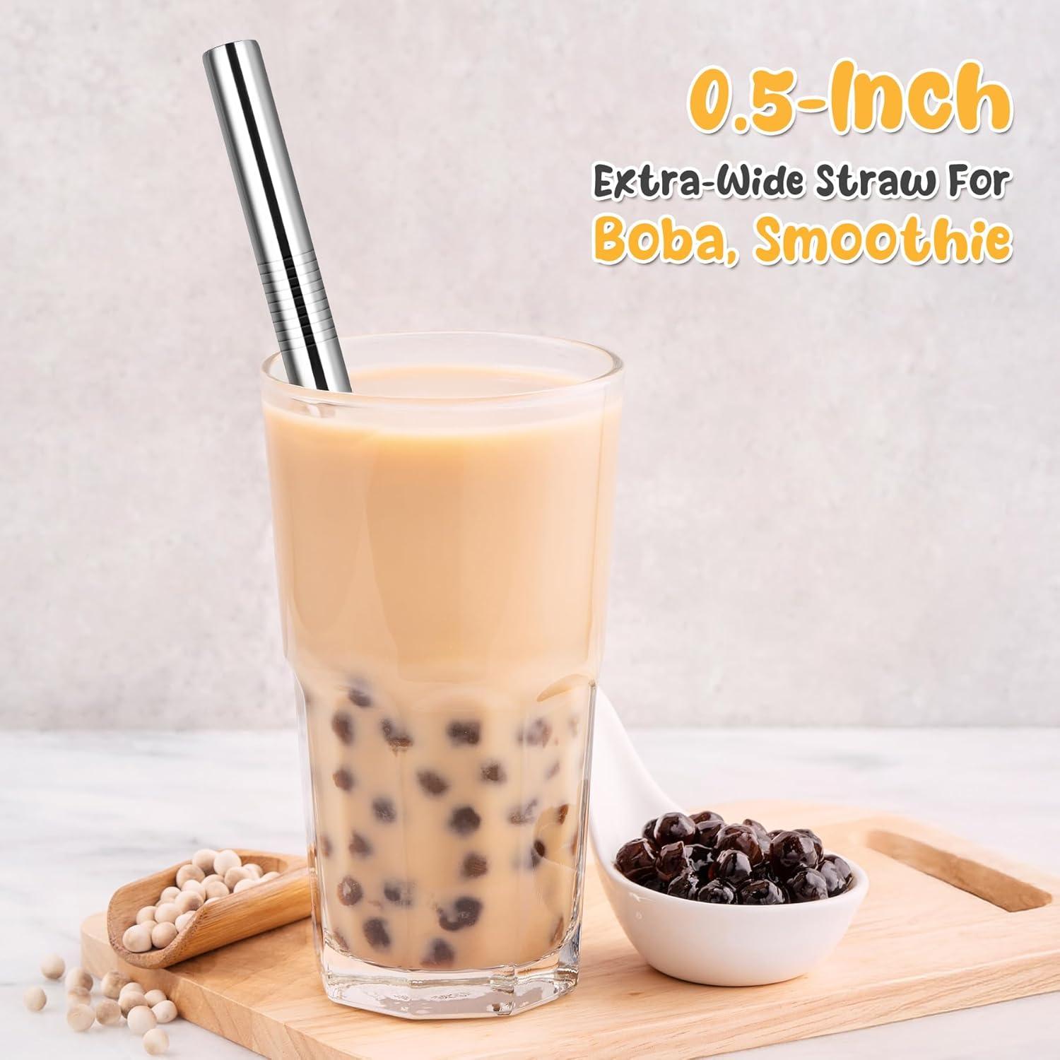 NiHome Popotes de Acero Inoxidable Reutilizables 4 Pzas 1.27 cm