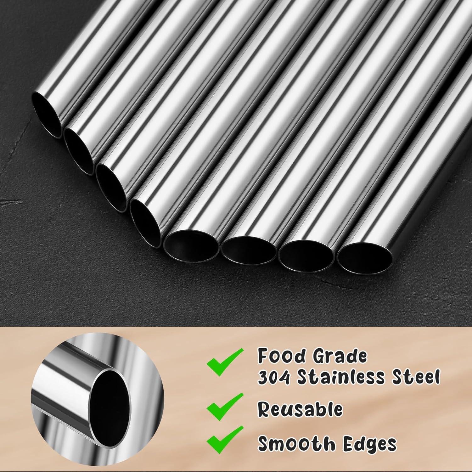 NiHome Popotes de Acero Inoxidable Reutilizables 4 Pzas 1.27 cm