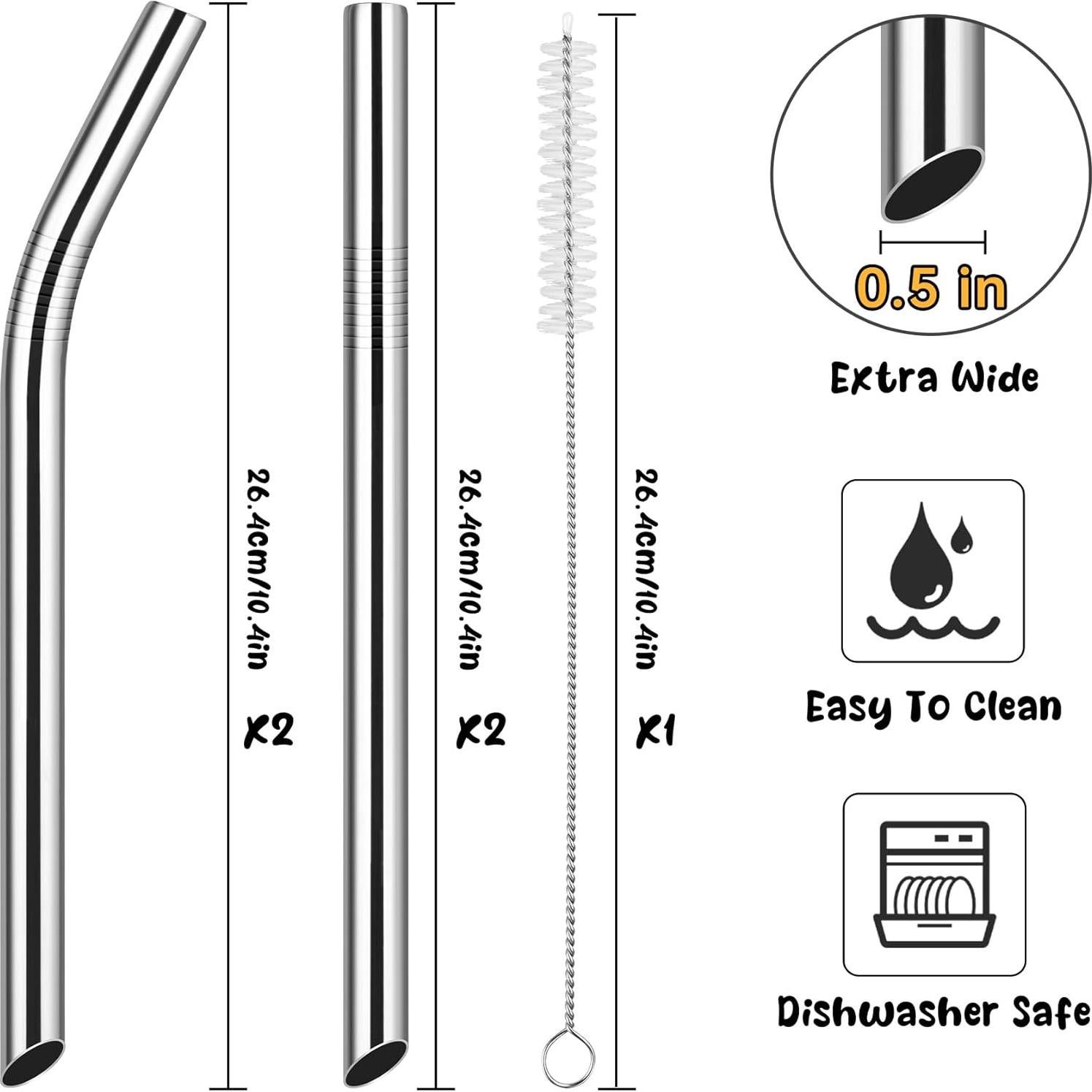 NiHome Popotes de Acero Inoxidable Reutilizables 4 Pzas 1.27 cm