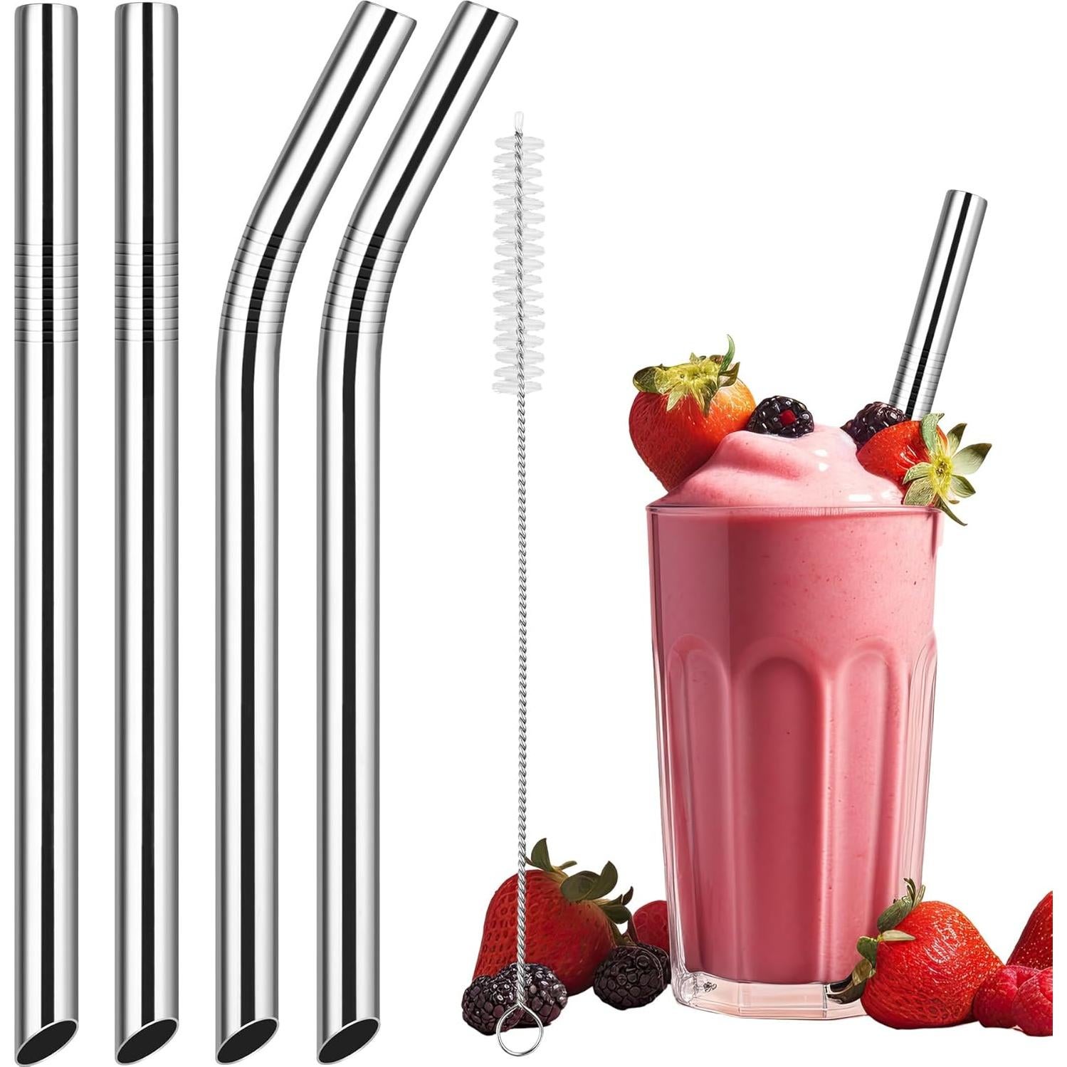 NiHome Popotes de Acero Inoxidable Reutilizables 4 Pzas 1.27 cm