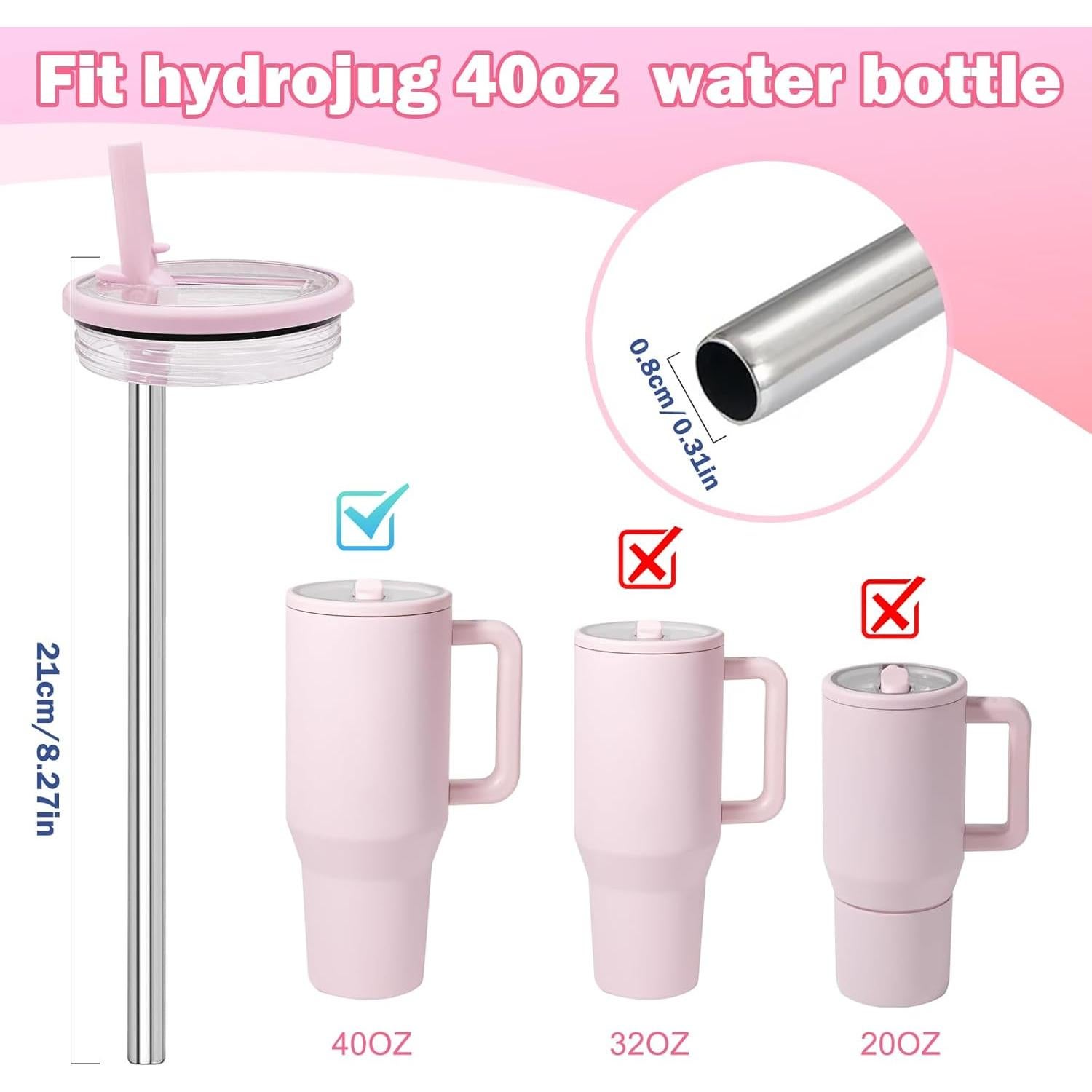 Popotes Metálicos Reutilizables LUCKINEE para HydroJug 40 oz - 6 Pzas