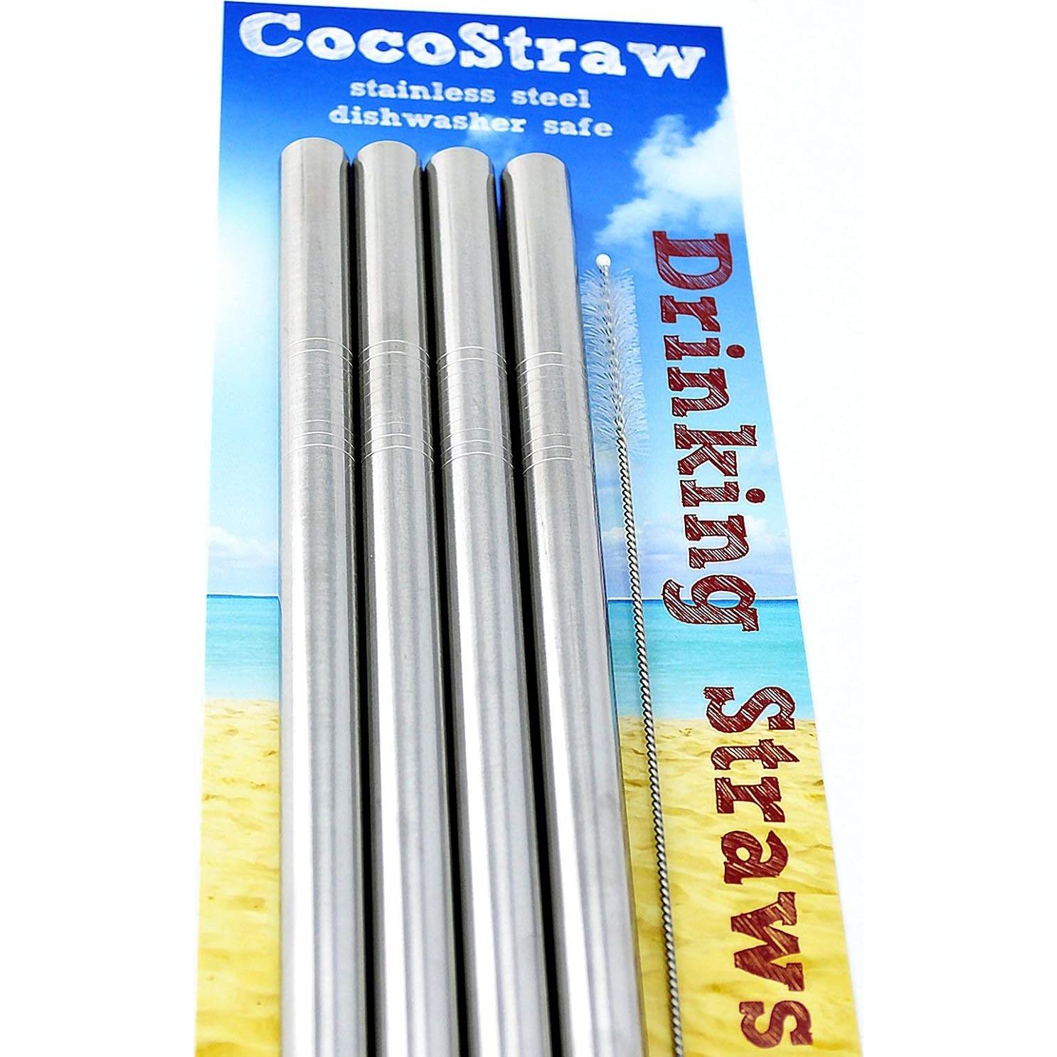 4 Popotes de Acero Inoxidable CocoStraw 24.2cm Anchos para Smoothies