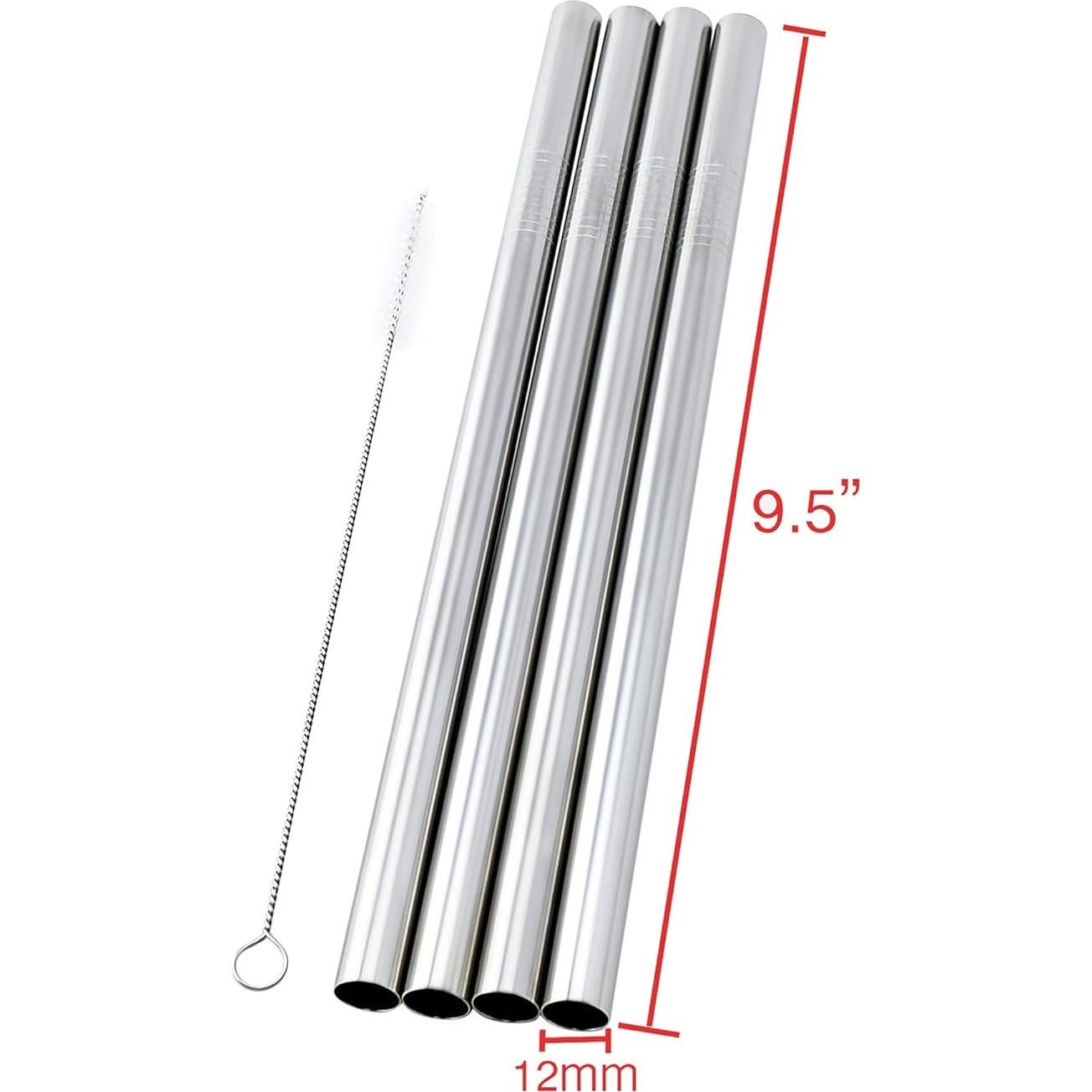 4 Popotes de Acero Inoxidable CocoStraw 24.2cm Anchos para Smoothies