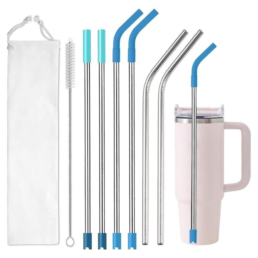 Juego de 16 Pajitas de Acero Inoxidable ZQHZDZ con Silicona