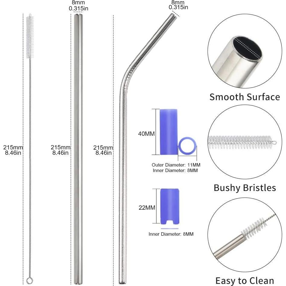 Juego de 16 Pajitas de Acero Inoxidable ZQHZDZ con Silicona