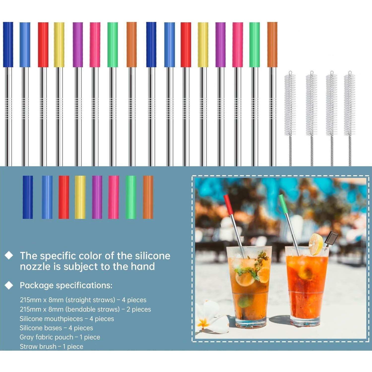 Juego de 16 Pajitas de Acero Inoxidable ZQHZDZ con Silicona