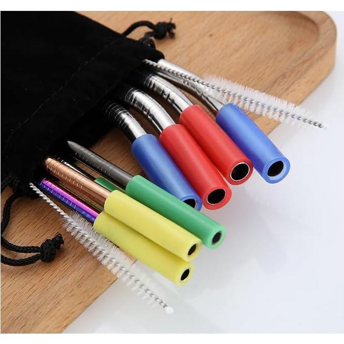 Juego de 16 Pajitas de Acero Inoxidable ZQHZDZ con Silicona