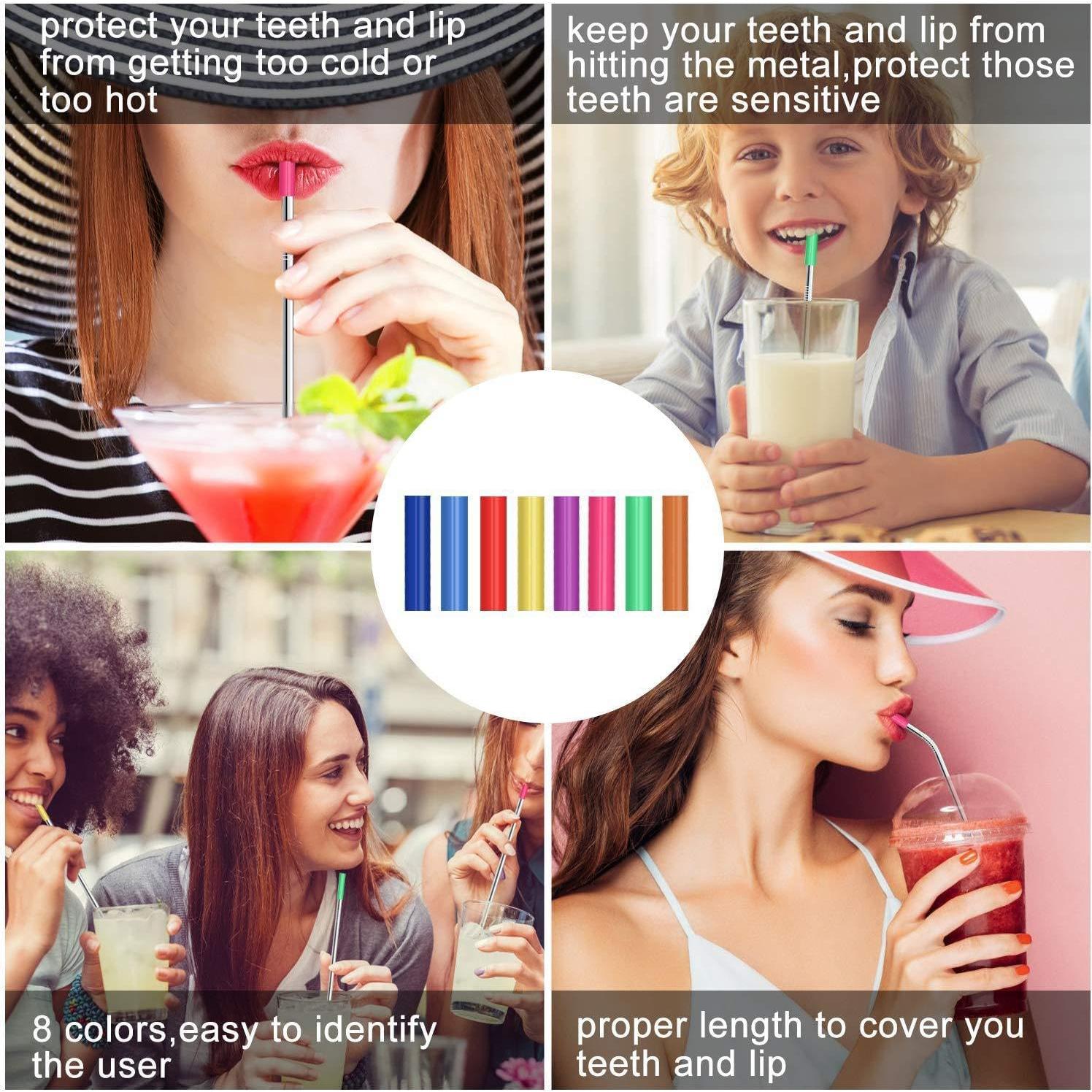 Juego de 16 Pajitas de Acero Inoxidable ZQHZDZ con Silicona