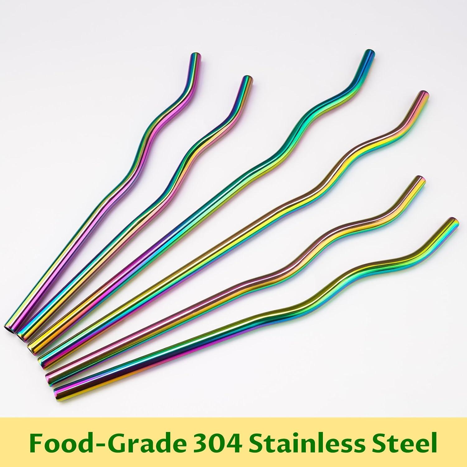 NiHome 6 Pajillas de Acero Inoxidable Iridiscente Reutilizables 23.5-31 cm