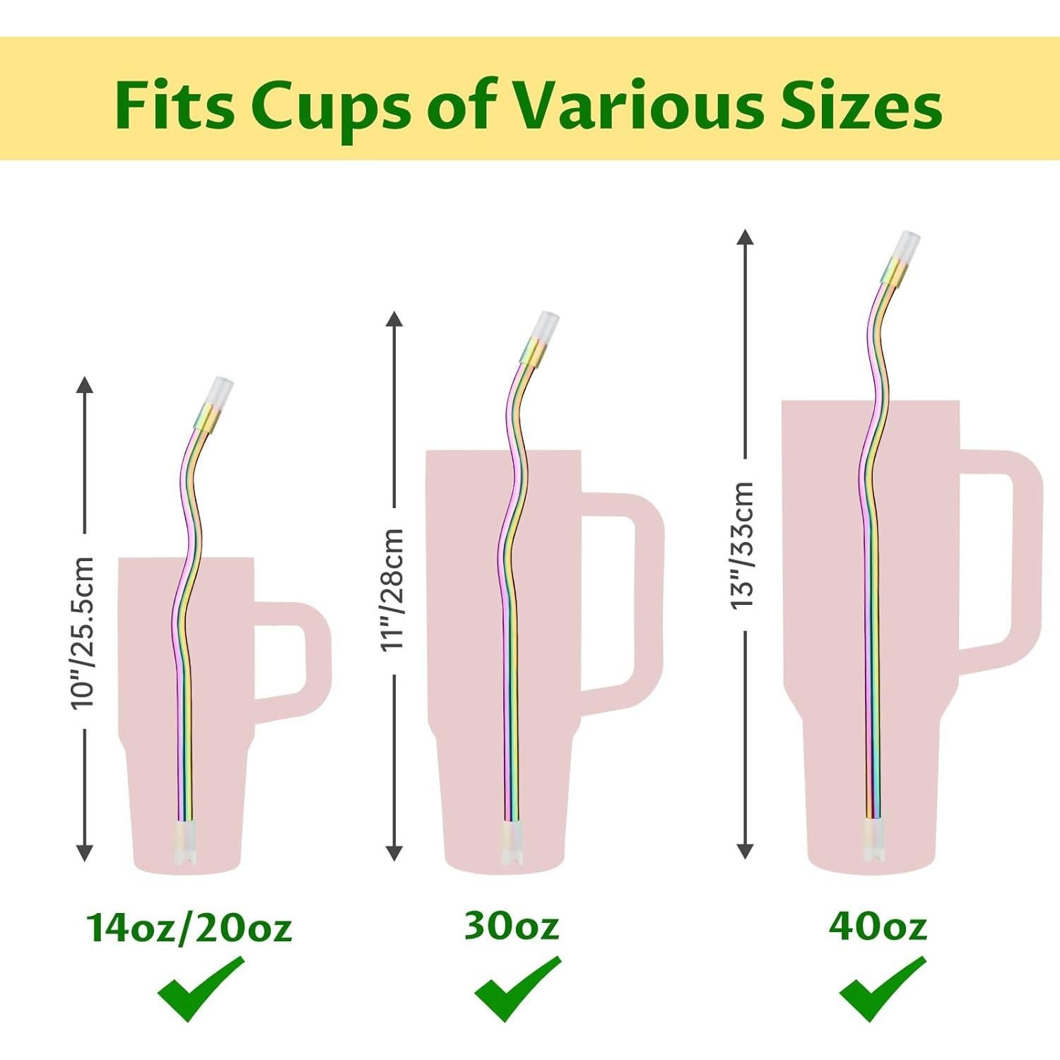 NiHome 6 Pajillas de Acero Inoxidable Iridiscente Reutilizables 23.5-31 cm