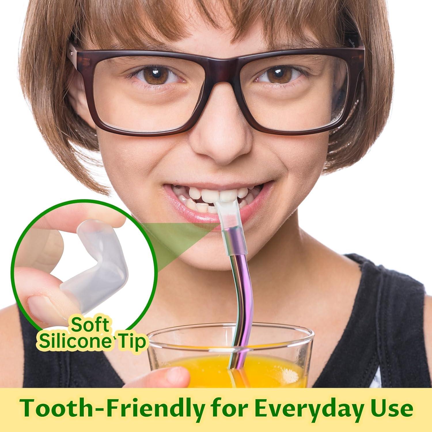 NiHome 6 Pajillas de Acero Inoxidable Iridiscente Reutilizables 23.5-31 cm